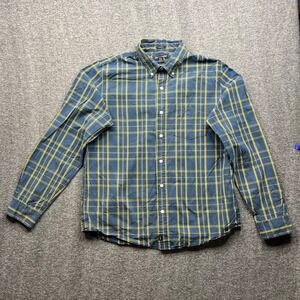 Abercrombie & Fitch Shirt Mens Large Blue Yellow Plaid Button Muscle Fit Long